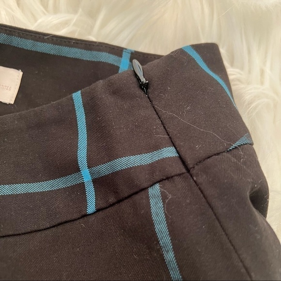 Loft A-Line Shift Skirt Black Teal Window Pane Plaid - Picture 5 of 9